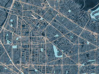 Painterly Style City Map of South Whittier  California, USA in a Blue Color Scheme.