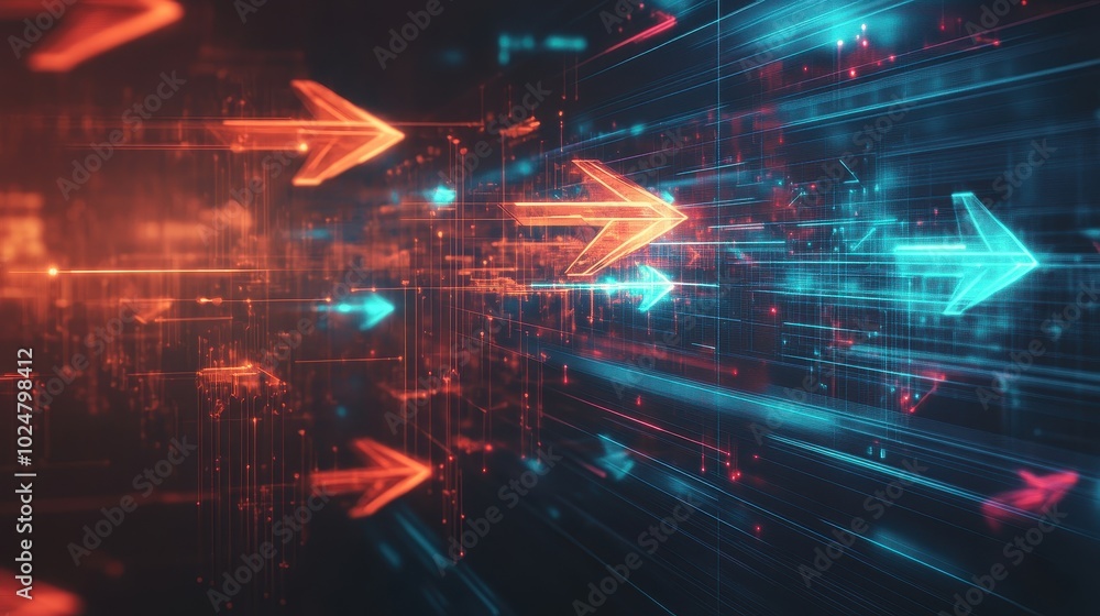 Poster futuristic digital arrows in abstract tech background