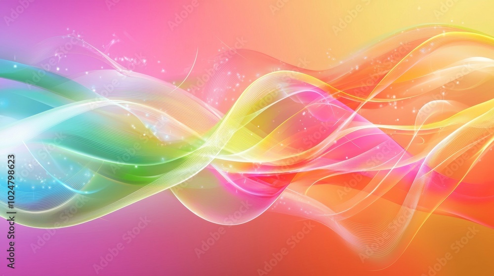 Poster abstract multicolored background with luminous waves flowing in a dynamic curved lines pattern, crea