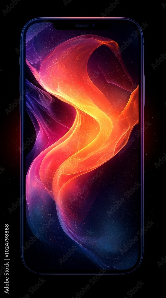 Poster abstract colorful design with flowing lines displayed on a smartphone screen, perfect for showcasing
