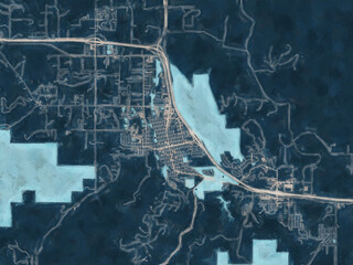 Painterly Style City Map of Spearfish South Dakota, USA in a Blue Color Scheme.