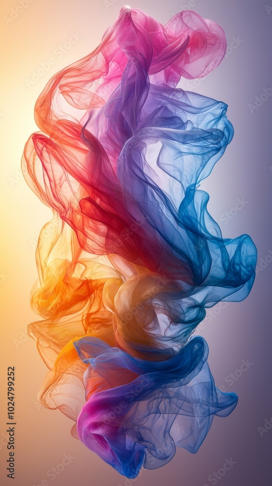 Poster abstract composition of colorful fabric flowing and swirling, creating a dynamic and visually appeal