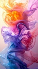 Fototapeta premium Mesmerizing abstract background with colorful transparent fabric forming shapes, capturing flowing movement and textured patterns. Delicate, soft fabric in rainbow hues adds vibrancy and life