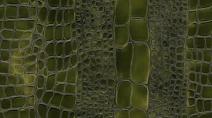 crocodile leather print seamless patchwork pattern in khaki green paint. fashion trendy background for fabric design wallpaper