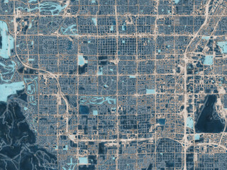 Painterly Style City Map of Spring Valley  Nevada, USA in a Blue Color Scheme.