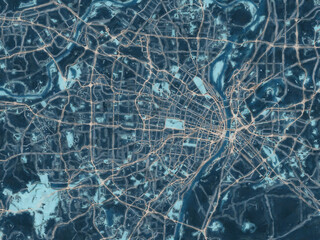 Painterly Style City Map of St. Louis Missouri, USA in a Blue Color Scheme.