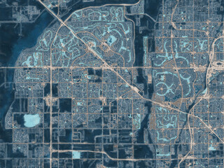 Painterly Style City Map of Surprise Arizona, USA in a Blue Color Scheme.