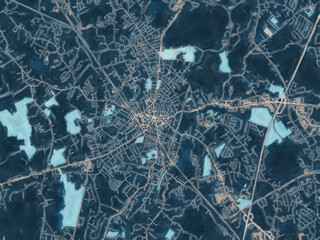 Painterly Style City Map of Taunton  Massachusetts, USA in a Blue Color Scheme.