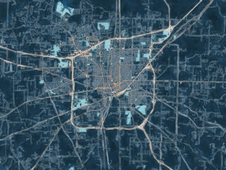 Painterly Style City Map of Texarkana Arkansas, USA in a Blue Color Scheme.