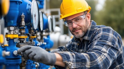 Industrial Technician Adjusting Pressure Gauges in a Factory Setting for Maintenance and System Efficiency