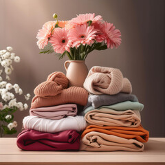 Clothes Pile with Flower Vase Display