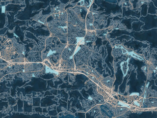 Painterly Style City Map of Thousand Oaks California, USA in a Blue Color Scheme.