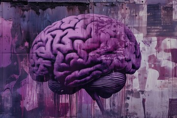 Vibrant purple brain graffiti on urban wall. International Epilepsy Day