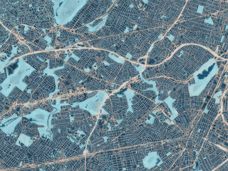 Painterly Style City Map of Union  New jersey, USA in a Blue Color Scheme.