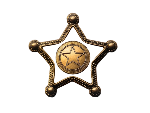 Vintage sheriff badge isolated on transparent or white background
