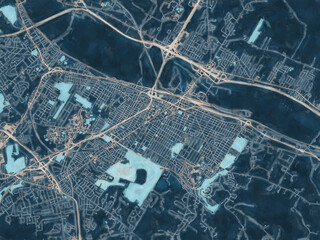 Painterly Style City Map of Utica New York, USA in a Blue Color Scheme.