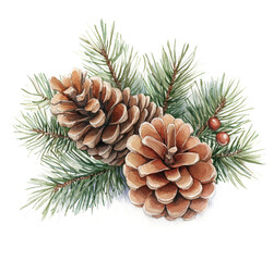 Fototapeta premium Winter pine arrangement with cones, berries, and green foliage for festive decor