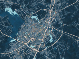 Painterly Style City Map of Waco Texas, USA in a Blue Color Scheme.