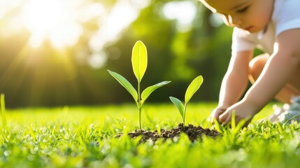 A child digging a small hole to plant a seed, representing the promise of growth and nurturing