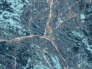 Painterly Style City Map of Walnut Creek  California, USA in a Blue Color Scheme.