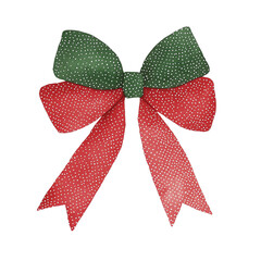 A festive bow with green and red colors, perfect for decorating gifts and enhancing holiday cheer during celebrations. isolated background