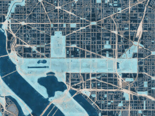 Obraz premium Painterly Style City Map of Washington Center District of Columbia, USA in a Blue Color Scheme.
