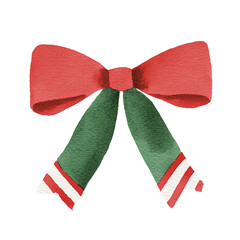 A festive red and green bow, perfect for holiday decorations and gifts, adding a cheerful touch to any celebration. isolated background