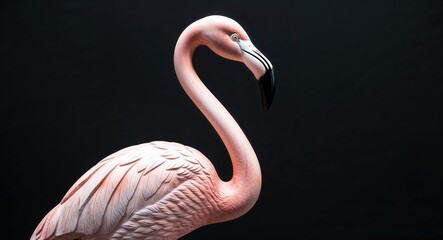 Flamingo marble statue closeup on plain black background