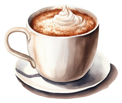 watercolor coffee cup with whipped cream clip art preview