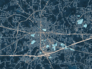 Painterly Style City Map of Weatherford Texas, USA in a Blue Color Scheme.