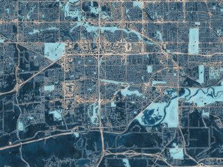 Painterly Style City Map of West Des Moines  Iowa, USA in a Blue Color Scheme.