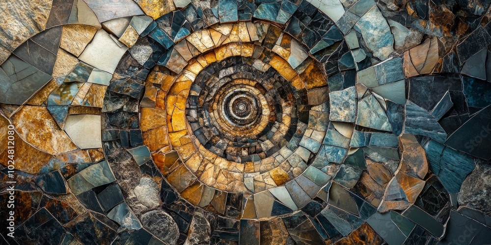 Poster a mesmerizing spiral design created with colorful mosaic tiles. this intricate composition combines 