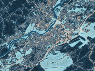 Painterly Style City Map of Wilkes-Barre Pennsylvania, USA in a Blue Color Scheme.