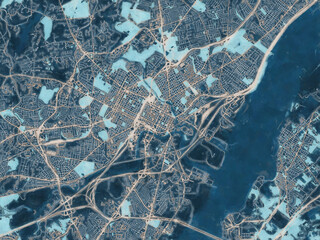 Painterly Style City Map of Wilmington Delaware, USA in a Blue Color Scheme.