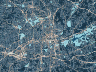 Painterly Style City Map of Winston–Salem North Carolina, USA in a Blue Color Scheme.