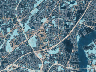 Painterly Style City Map of Woodbridge New Jersey, USA in a Blue Color Scheme.