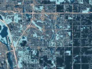 Painterly Style City Map of Woodbury  Minnesota, USA in a Blue Color Scheme.