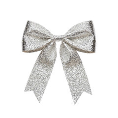 Elegant silver glitter bow, perfect for gift wrapping or festive decorations, adding a touch of sparkle to any occasion. isolated background