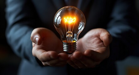 Sketch Lightbulb: Businessman Holds a Visionary Creative Idea for Innovation