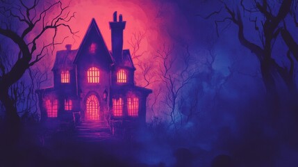 Haunted House in the Dark Forest at Dusk