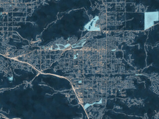 Painterly Style City Map of Yucaipa  California, USA in a Blue Color Scheme.