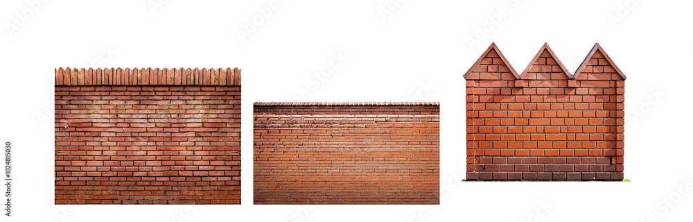 Poster Three sections of a red brick wall, each with a different pattern and texture.