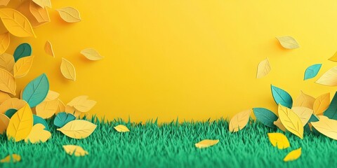 Fallen yellow lime leaves on the grass create an autumn backdrop, Fallen yellow leaves on grass create an autumn scene