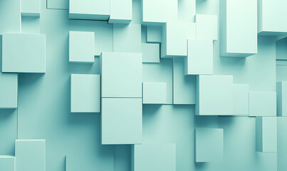 Obraz premium Abstract geometric background with light blue 3D cubes of various sizes, stacked and overlapping to create a textured surface.