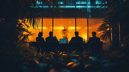 Colleagues in a breakout area chatting and working on a shared project in a relaxed setting Stock Photo with side copy space
