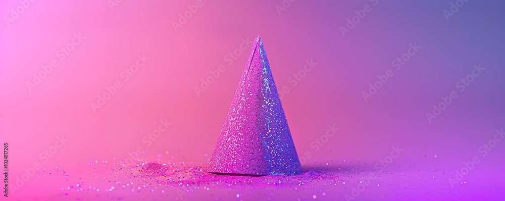 Aufkleber a sparkling party hat on a pink and purple gradient background with ample space for text.
