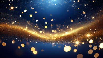 Obraz premium christmas golden light shine particles bokeh on navy blue background holiday concept abstract background with dark blue and gold particle