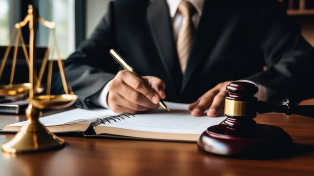 Lawyer's Workspace with Gavel and Scales of Justice