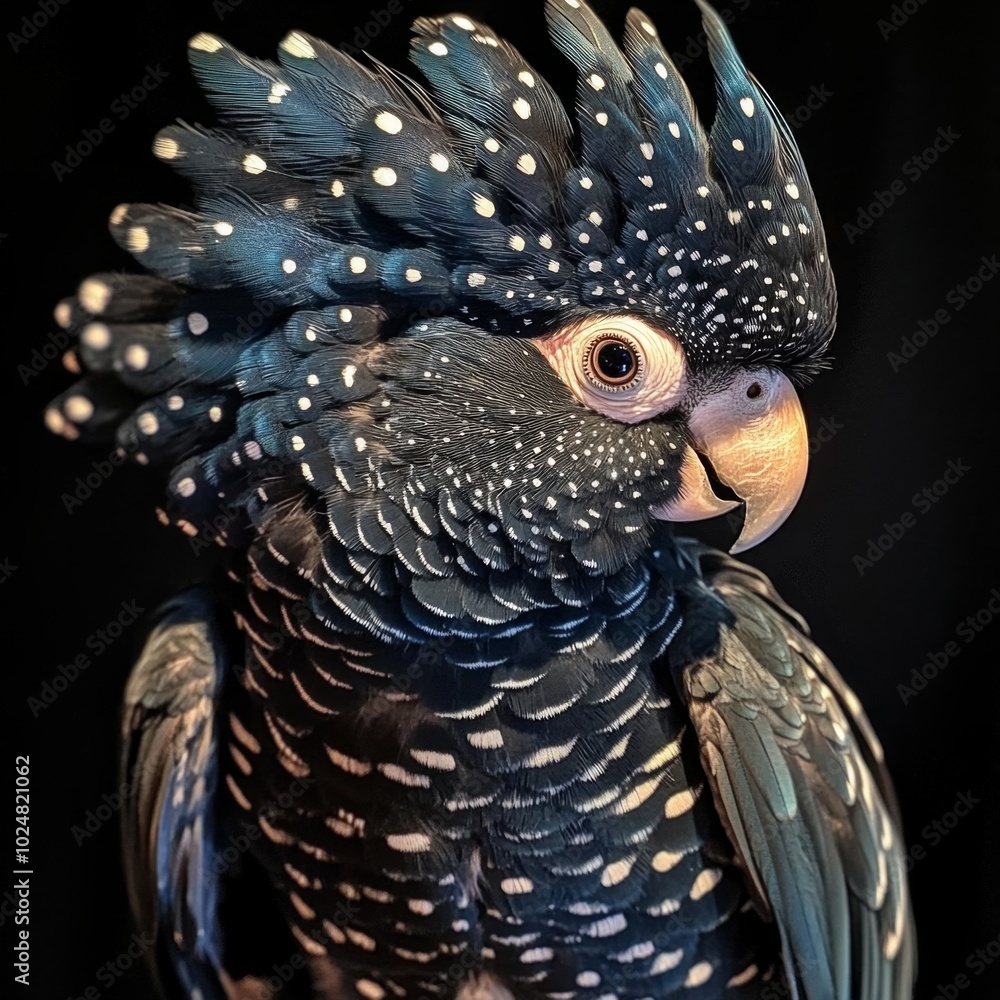 Poster a stunning close-up of a vibrant and unique bird perched gracefully. its beautiful feather patterns 