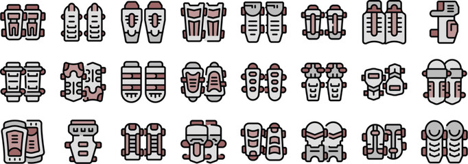 This diverse icon set features various knee pads, highlighting the range of protection available for different sports and activities
